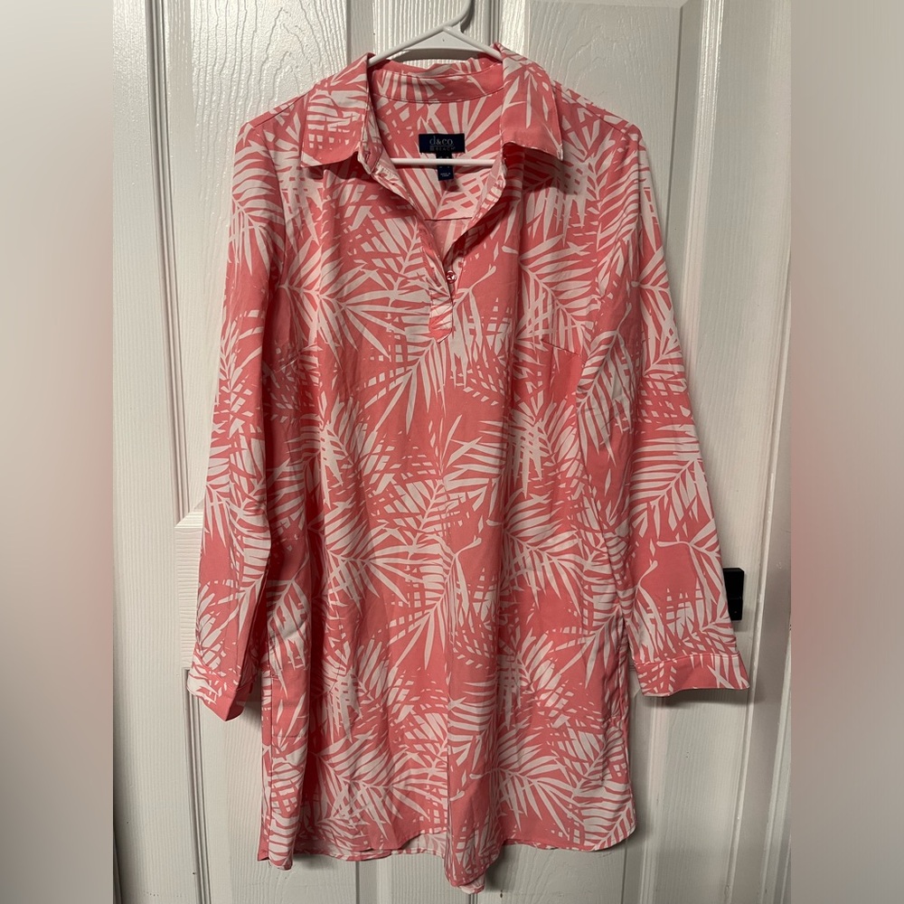 D&Co Beach Size Medium Cora Palm Print Coverup Dress Wicking Pockets Women’s
